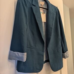 Skies Are Blue Textured Knit Teal Blazer